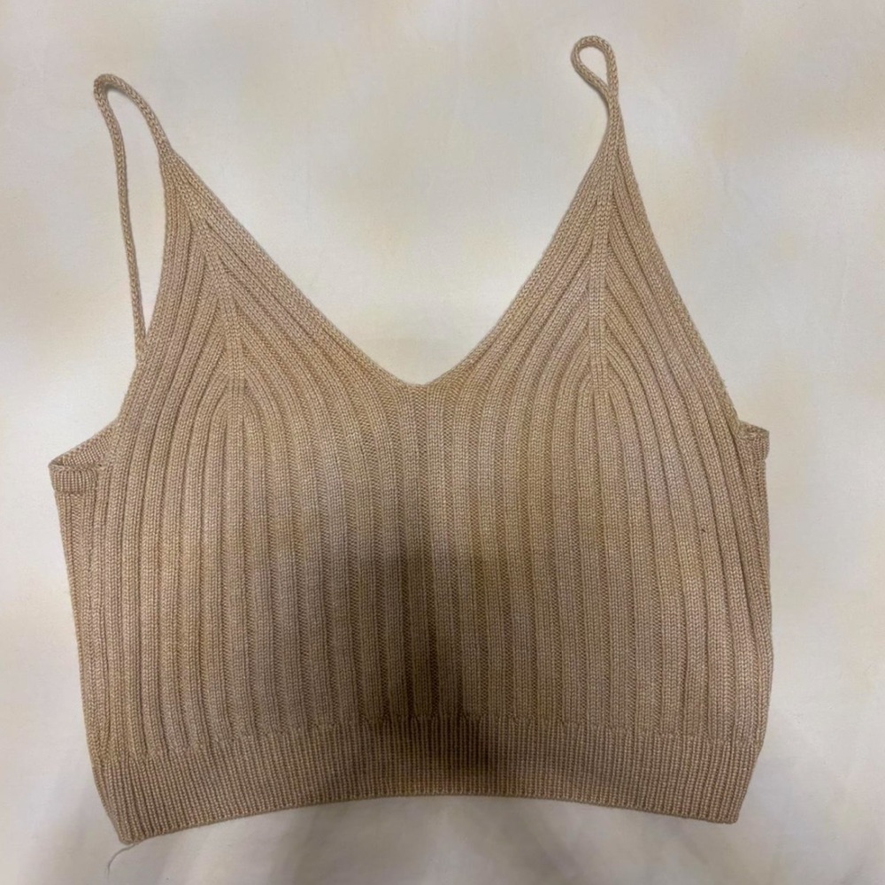 Tan Ribbed Knit Tank Top